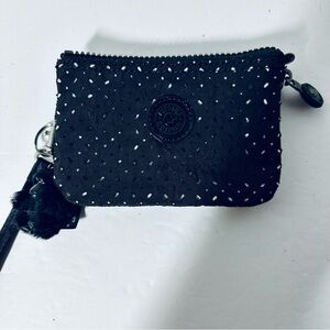 Kipling Black w Accent Mini Wristlet Zipper Pouch w Charm Cristina 3.5” x 5”